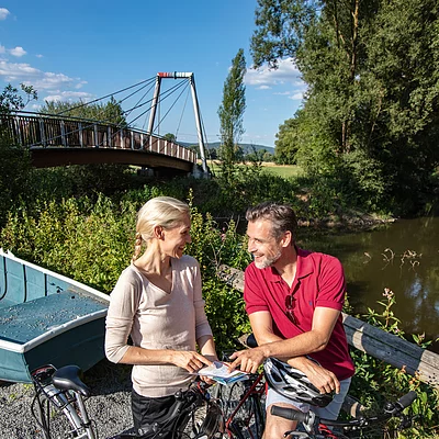 Radfahren am Zusammenfluss von Rotem und Weißem Main (Kulmbach, Frankenwald)