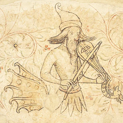 Wandmalerei in der Kaiserpfalz: Triton mit der Teufelsgeige (Forchheim, Fränkische Schweiz) Bild 4