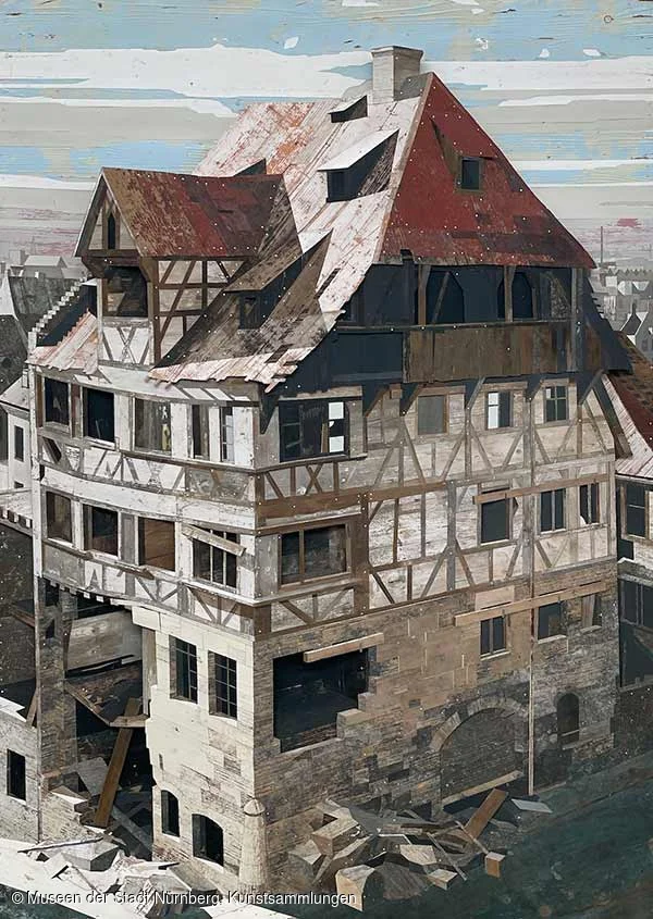 Ron van der Ende: Dürerhaus, 2024, Basrelief aus Holzresten