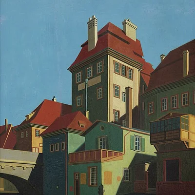 Ausschnitt aus Carl Grossberg, „Brückenkopf an der Alten Mainbrücke“, 1928